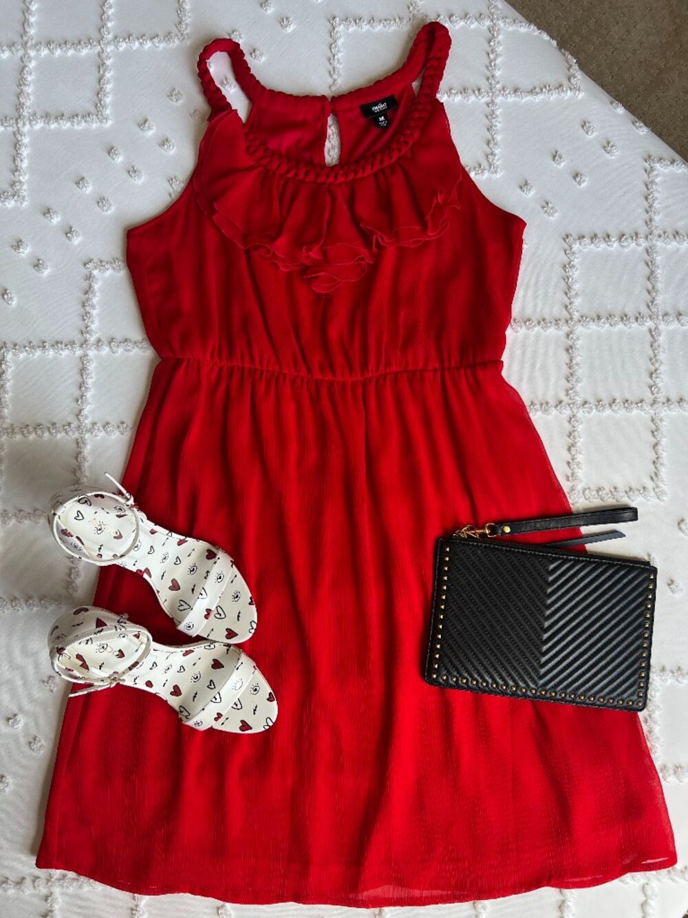 Massimo Red Ruffle Keyhole Mini Dress Sleeveless Chiffon Flowy Summer SIZE Med